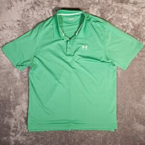 Under Armour Polo XL‎ Green White Striped Heatgear Loose 3 Button Shirt